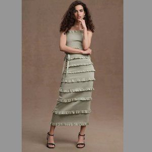 V. Chapman Lily Ruched & Ruffled Midi Dress Sage